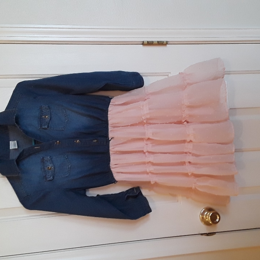 Arizona jean company denim and pink ruffled dress size 14